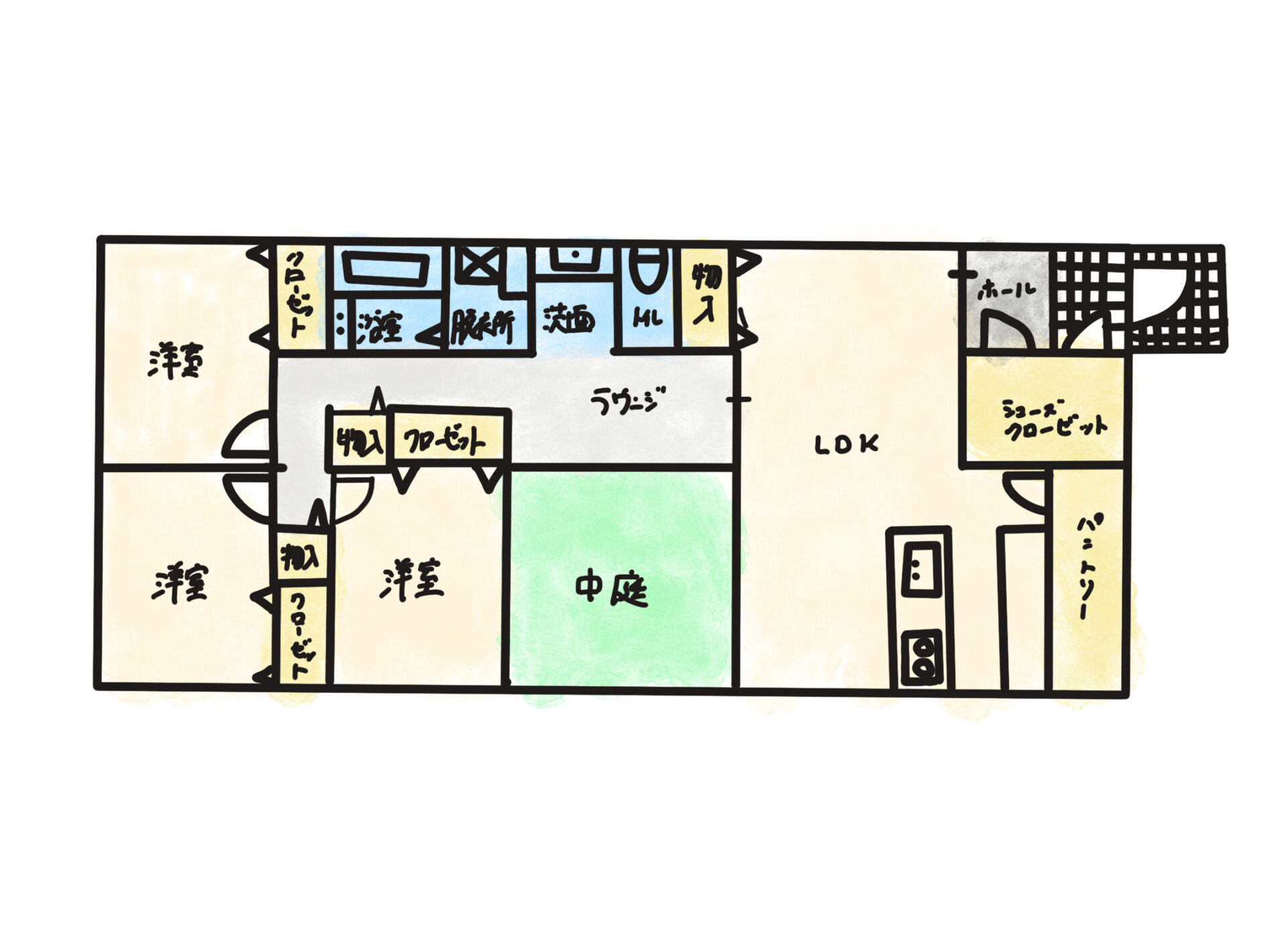 30坪長方形間取り例1